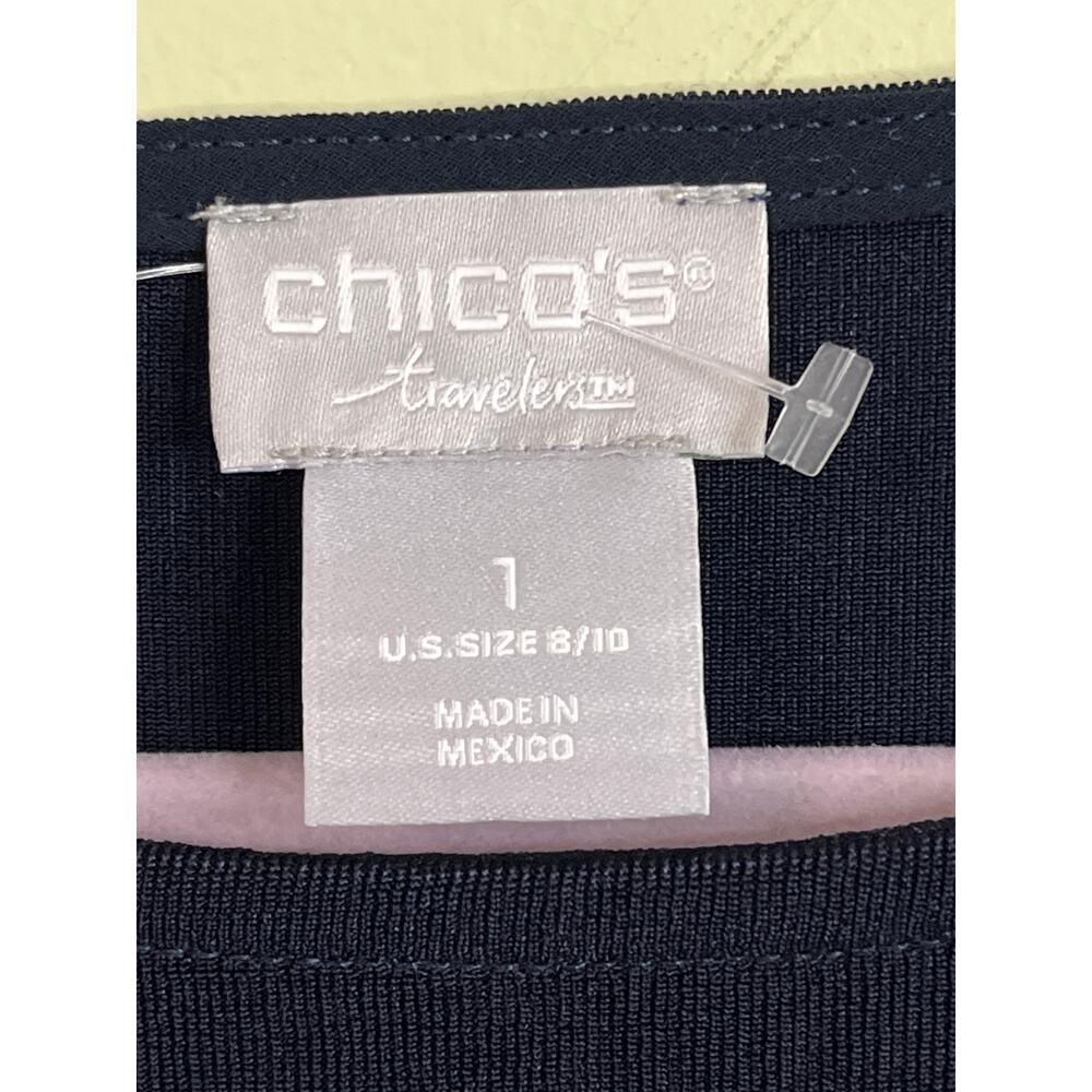 Chico's Travelers navy blue tunic layered sheer hem size: (1) : 8/10, 570326098 - Picture 2 of 8